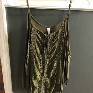 Olive cold shoulder lace top